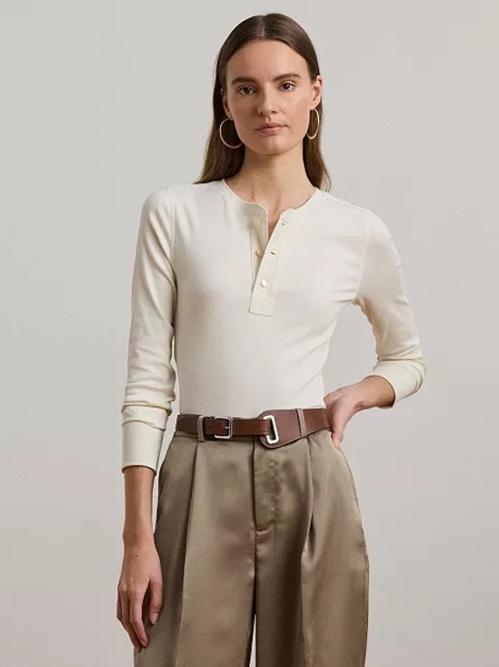 Ralph Lauren Tops - Lauren Ralph Lauren LRL Cream Henley Top Stretch Cotton Slim Fit Size S NWT